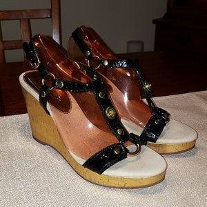 COACH Mercy Crinkle Patent Wedge Sandal